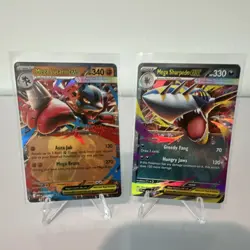 2 Card Lot Pokemon Mega Lucario EX & Mega Sharpedo EX Holo Mega Evolution NM - Image 1