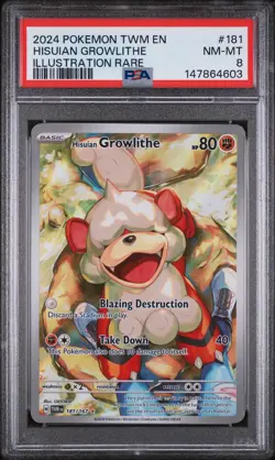 2024 POKEMON TWM EN-TWILIGHT MASQUERADE #181 HISUIAN GROWLITHE PSA 8 - Image 1