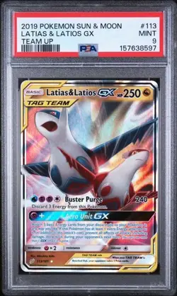 2019 Pokemon Sun & Moon Team Up #113 Latias & Latios GX PSA 9 MINT - Image 1