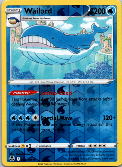 2022 Pokemon Silver Tempest Wailord 038/195 Reverse Holo - Image 1