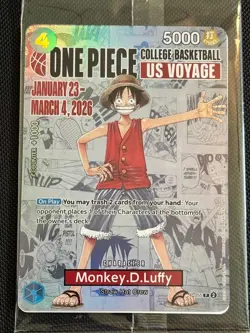 One Piece Monkey D. Luffy College Basketball US Voyage Card - SEALED P-055 NM - Image 1
