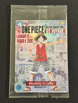 One Piece Monkey D. Luffy College Basketball US Voyage Card - SEALED P-055 NM - Image 2