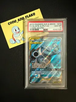 Pokemon Sun & Moon Cosmic Eclipse Blastoise & Piplup GX Full Art 214/236 PSA 10 - Image 1