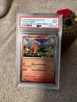 Charmander 004/165 Charizard ex Super-Prem Coll 2024 Pokemon Mew EN PSA 9 Mint - Image 1