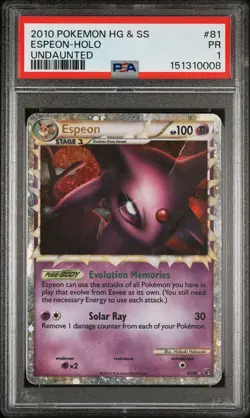 2010 POKEMON HEARTGOLD & SOULSILVER UNDAUNTED #81 ESPEON-HOLO PSA 1 - Image 1