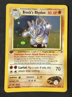 Brock's Rhydon 1st Ed Holo Rare 2/132 Gym Heroes Pokemon Card WOTC LP/NM - Image 1