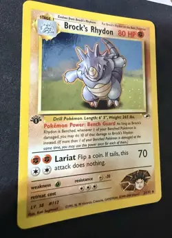 Brock's Rhydon 1st Ed Holo Rare 2/132 Gym Heroes Pokemon Card WOTC LP/NM - Image 2