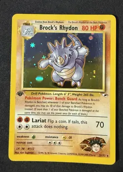 Brock's Rhydon 1st Ed Holo Rare 2/132 Gym Heroes Pokemon Card WOTC LP/NM - Image 3