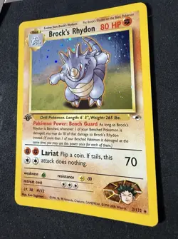 Brock's Rhydon 1st Ed Holo Rare 2/132 Gym Heroes Pokemon Card WOTC LP/NM - Image 5
