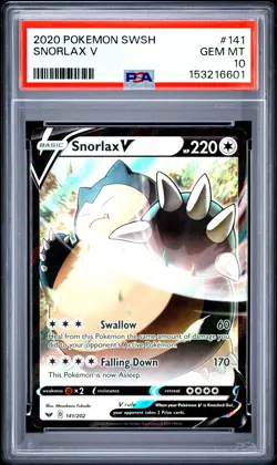 2020 POKEMON SWORD & SHIELD #141 SNORLAX V PSA 10 - Image 1