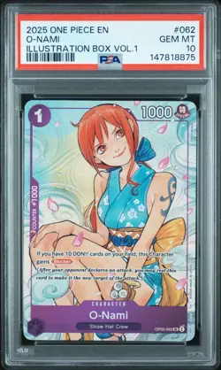 2025 ONE PIECE #062 ILLUSTRATION BOX VOL 1 PROMO O-NAMI PSA 10 GEM MINT - Image 1