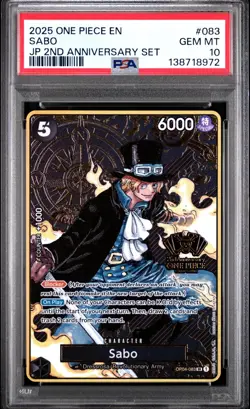 2025 ONE PIECE OP04-083 JAPANESE 2ND ANNIVERSARY SET SABO ENG PSA 10 GEM MINT - Image 1