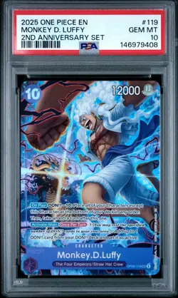 2025 ONE PIECE OP05 119 MONKEY D LUFFY ENGLISH 2ND ANNIVERSARY SET PROMO PSA 10 - Image 1