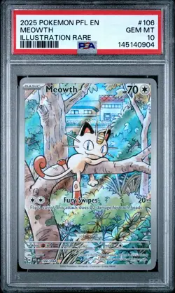 2025 POKEMON PFL EN-PHANTASMAL FLAMES #106 MEOWTH ILLUSTRATION RARE PSA 10 - Image 1