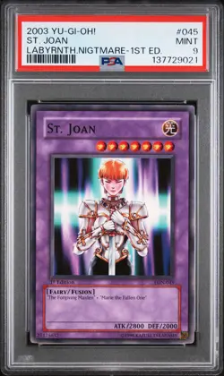2003 YU-GI-OH! LON-LABYRINTH OF NIGHTMARE 1ST ED #045 ST. JOAN PSA 9 - Image 1