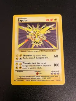 Zapdos 16/102 Base Set Holo Unlimited Rare Card Pokemon Card 1999 WoTC LP-MP - Image 1