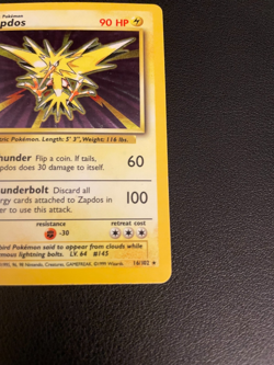 Zapdos 16/102 Base Set Holo Unlimited Rare Card Pokemon Card 1999 WoTC LP-MP - Image 5