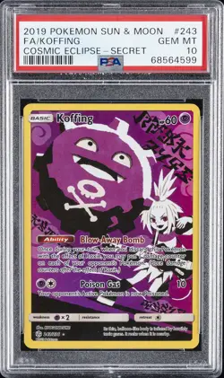 2019 POKEMON SUN & MOON COSMIC ECLIPSE SECRET #243 FULL ART/KOFFING PSA 10 - Image 1