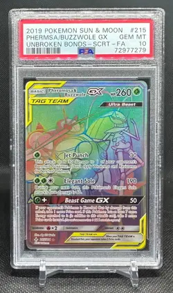 Pokemon Pheromosa Buzzwole GX Full Art Secret Rare 215/214 Unbroken Bonds PSA 10 - Image 1