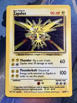 Pokemon 1999 Base Set Unlimited: Zapdos (16/102) LP Holo - Image 1