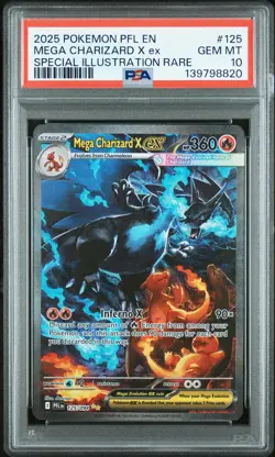 2025 POKEMON PFL EN-PHANTASMAL FLAMES #125 MEGA CHARIZARD X EX PSA 10 - Image 1