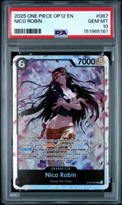 2025 ONE PIECE OP12 087 LEGACY OF THE MASTER NICO ROBIN SR PSA 10 GEM MINT - Image 1