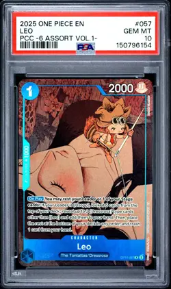 2025 ONE PIECE OP10-057 PREMIUM CARD COLLECTION VOL 1 LEO PROMO PSA 10 - Image 1