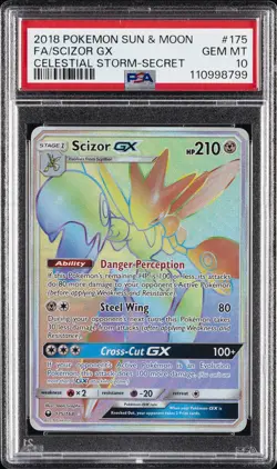 2018 POKEMON SUN & MOON CELESTIAL STORM SECRET #175 FULL ART/SCIZOR GX PSA 10 - Image 1