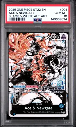 2025 ONE PIECE ST22-001 STARTER DECK ACE & NEWGATE B&W PARALLEL ALT ART PSA 10 - Image 1
