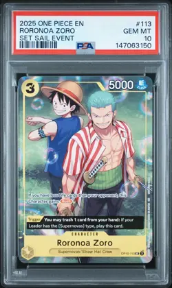 2025 ONE PIECE SET LEARN TOGETHER SAIL EVENT PROMO #113 RORONOA ZORO PSA 10 - Image 1