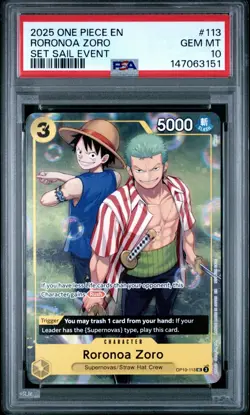 2025 ONE PIECE SET LEARN TOGETHER SAIL EVENT PROMO #113 RORONOA ZORO PSA 10 - Image 1