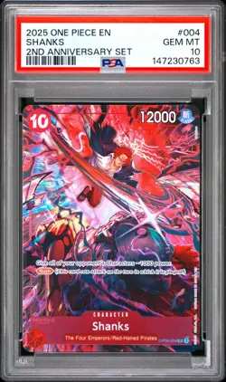 2025 ONE PIECE OP09 004 SHANKS ENGLISH 2ND ANNIVERSARY SET SR PROMO PSA 10 - Image 1