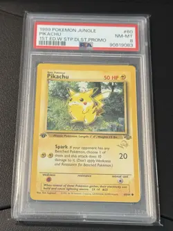 PSA 8 PIKACHU 1ST EDITION 1999 JUNGLE W/STAMP DUELIST PROMO #60 VINTAGE POKEMON - Image 3