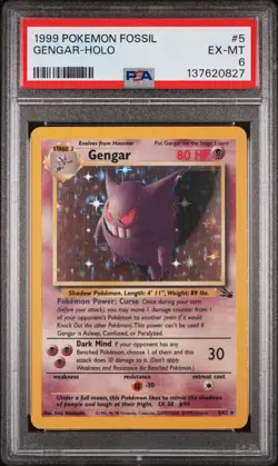 1999 Pokemon Fossil #5 Gengar Holo PSA 6 - Image 1