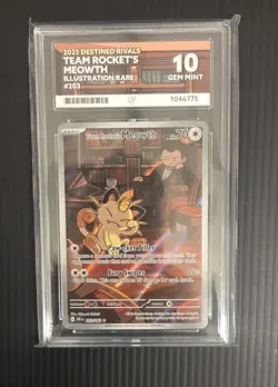 Pokemon TCG Team Rocket's Meowth 203/182 Destined Rivals Ace Gem Mint 10 - Image 1