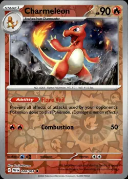 CHARMELEON 008/091 UNCOMMON PALDEAN FATES POKEMON REVERSE HOLO NM - Image 1
