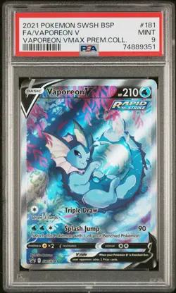 2021 POKEMON SWSH BLACK STAR PROMO #181 FA/VAPOREON V PSA 9 - Image 1