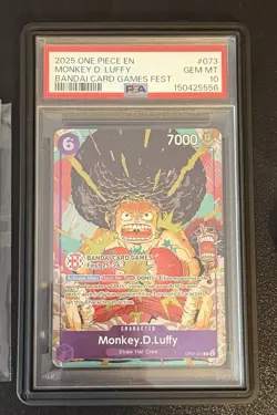 2025 ONE PIECE PROMOS BANDAI CARD GAMES FEST #073 MONKEY D. LUFFY PSA 10 - Image 1