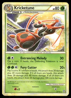 Pokemon Cards Kricketune 24/102 HGSS Triumphant Rare DMG *Marks and stains* - Image 1