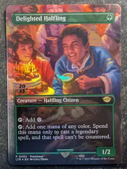 Delighted Halfling - Foil Prerelease Stamp - LOTR: Tales of Middle Earth (MTG) - Image 1