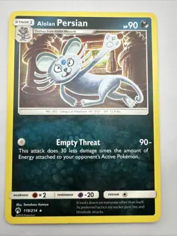 Pokemon TCG Alolan Persian Lost Thunder 119/214 Regular Non Holo Rare - Image 1