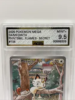 Meowth 106/094 Illustration Rare Pokemon Phantasmal English AGS 9.5 Mint+ - Image 2