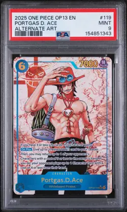 2025 ONE PIECE OP13-CARRYING ON HIS WILL ALTERNATE ART #119 PORTGAS D. ACE PSA 9 - Image 1