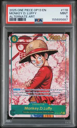 2025 ONE PIECE OP13-CARRYING ON HIS WILL ALTERNATE ART MONKEY D. LUFFY PSA 9 - Image 1