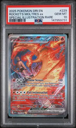 2025 POKEMON DRI EN-DESTINED RIVALS #229 TEAM ROCKET'S MOLTRES EX PSA 10 - Image 1