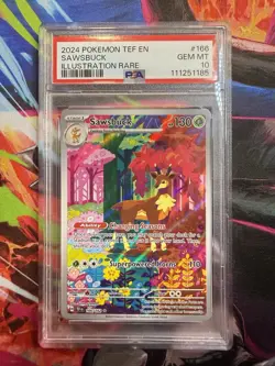 Pokemon 2024 Temporal Forces Sawsbuck 166/162 Illustration Rare Holo PSA 10 - Image 1
