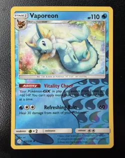 Pokemon TCG Vaporeon 42/236 Reverse Holo Uncommon SM Cosmic Eclipse Near Mint - Image 1