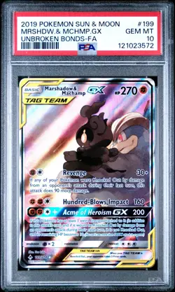 Marshadow & Machamp GX Unbroken Bonds Full Art #199 (2019) PSA 10 Pokemon - Image 1