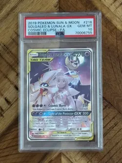 Pokemon Solgaleo & Lunala GX 216/236 Cosmic Eclipse Full Art PSA 10 Gem Mint - Image 1