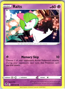 Ralts 067/195 Common SWSH12: Silver Tempest Pokemon NM - Image 1